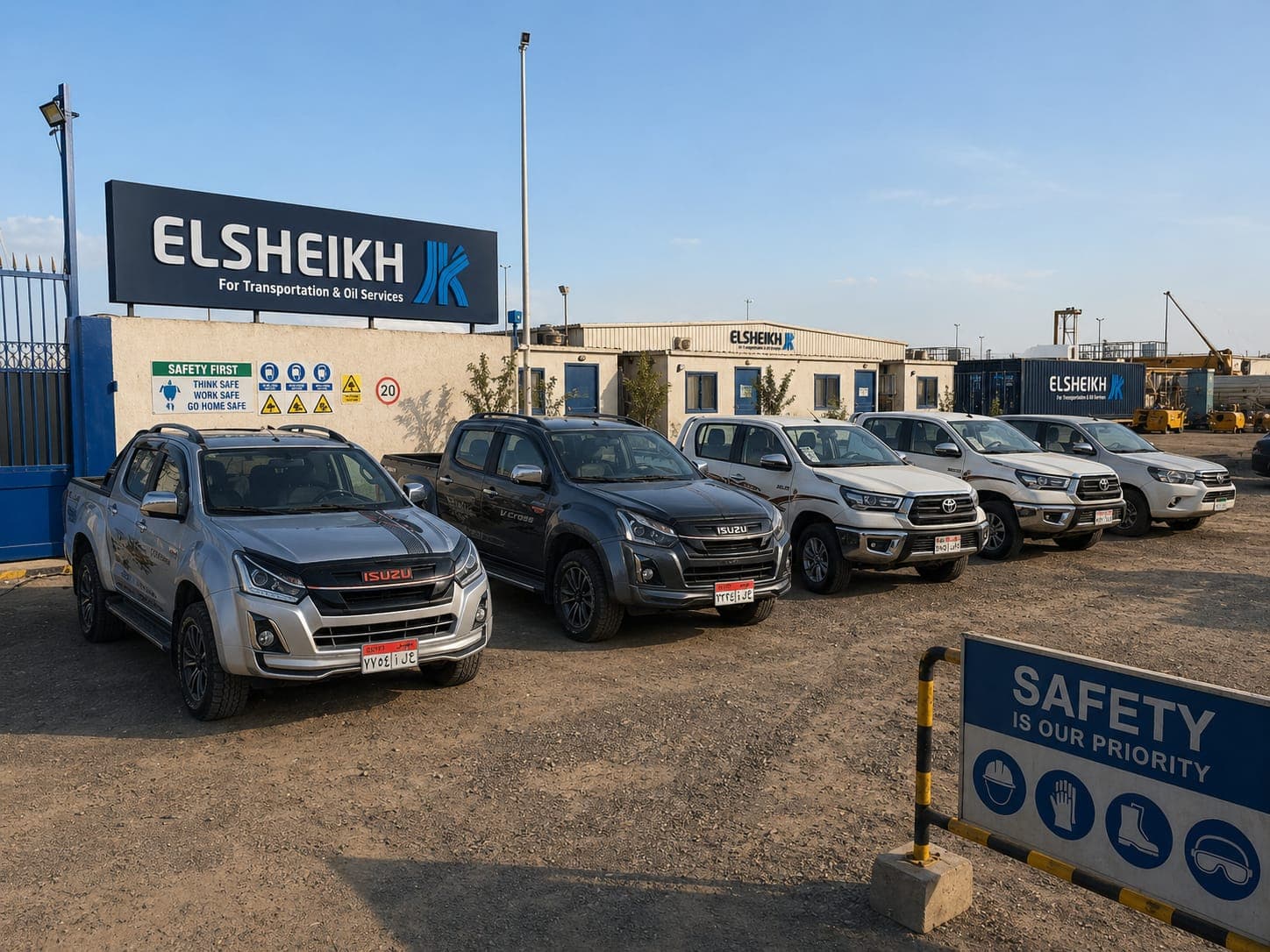 ELSHEIKH branded truck outside the company yard